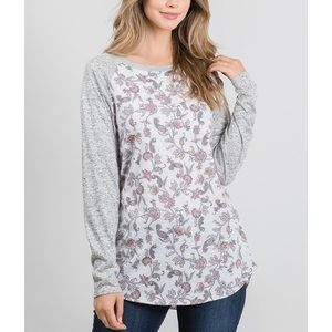 Light Grey Paisley Raglan Top